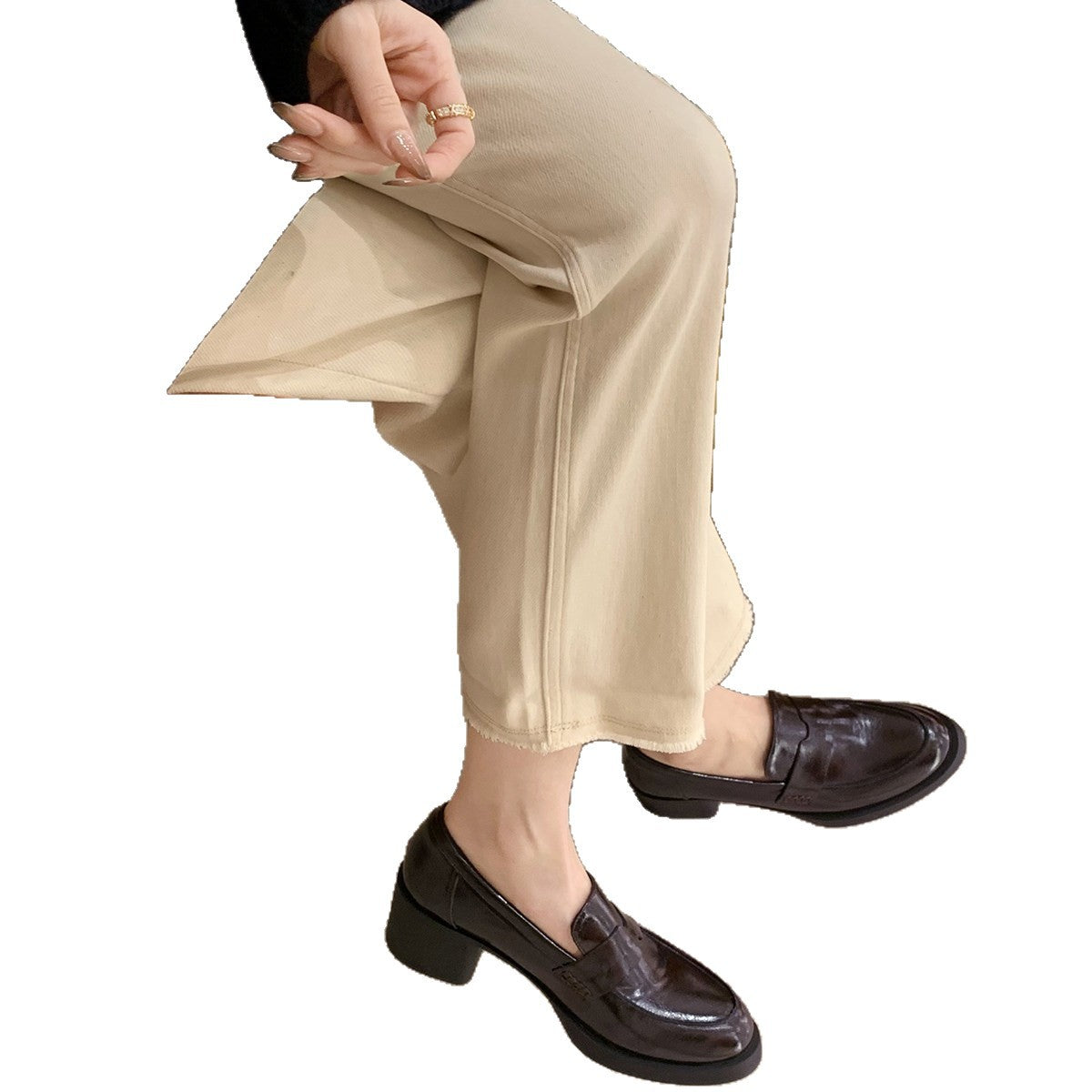 Damen modische Loafers mit glänzender Oberfläche und komfortablem Blockabsatz R&B