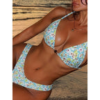 Damen Triangel-Bikini mit floralem Muster und verstellbaren Trägern R&B