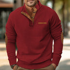 Herren nan gerippter Langarmpullover mit Stehkragen und Kunstleder-Ellenbogenbesatz R&B