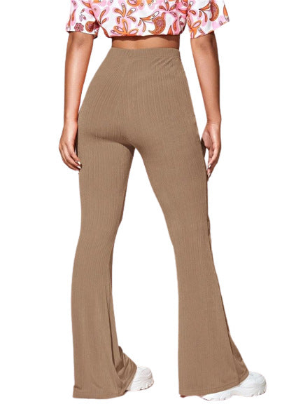 Damen Bootcut-Hose Aus Elastischem Rippmaterial mit Hohem Bund R&B