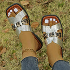 Damen Sandalen im R&Brnen Tierprint mit elegantem Metallic-Finish R&B