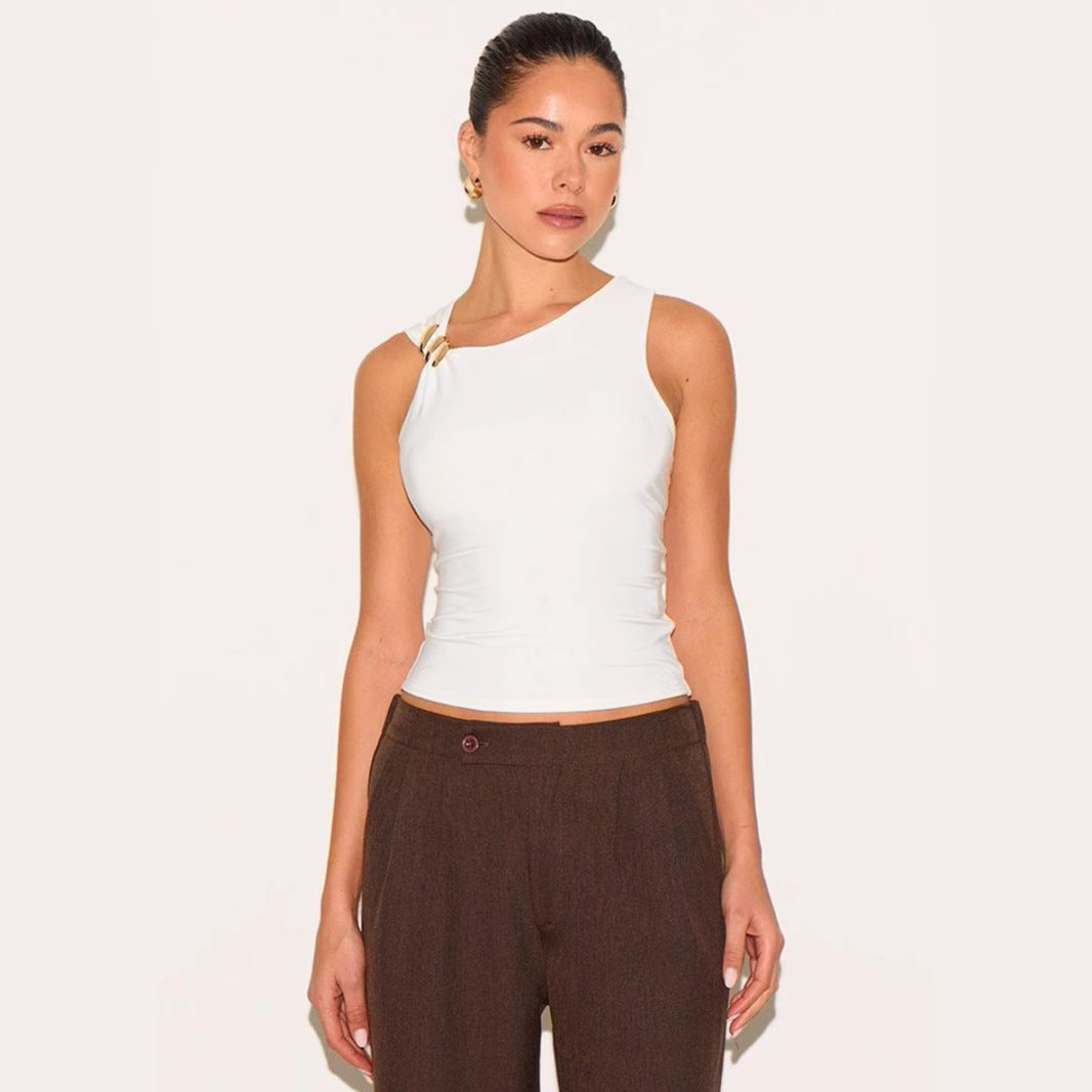 Damen Elegantes Top mit asymmetrischem Schnitt und dekorativen Riegeln R&B