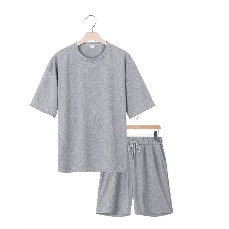 Herren nan entspannter Jersey-Set mit verlängertem Rundhals-T-Shirt und elastischen Kordelzug-Shorts R&B