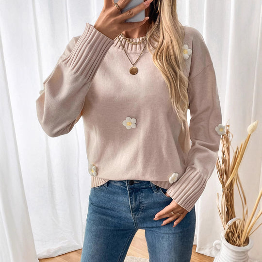 Damen Strickpullover mit floralem Design und Rippbündchen R&B