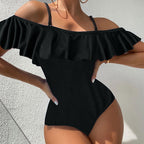 Damen Off-Shoulder Einteiler Badeanzug