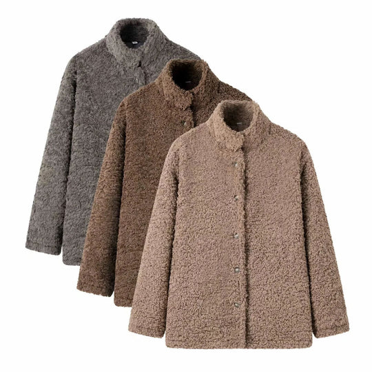 Damen kuschelige Fleecejacke mit hohen Kragen und Druckknopfverschluss R&B