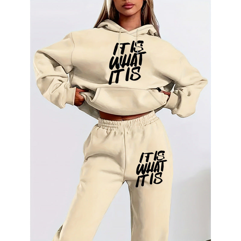Damen Freizeit-Hoodie und Jogginghose Set mit inspirierendem Schriftzug R&B