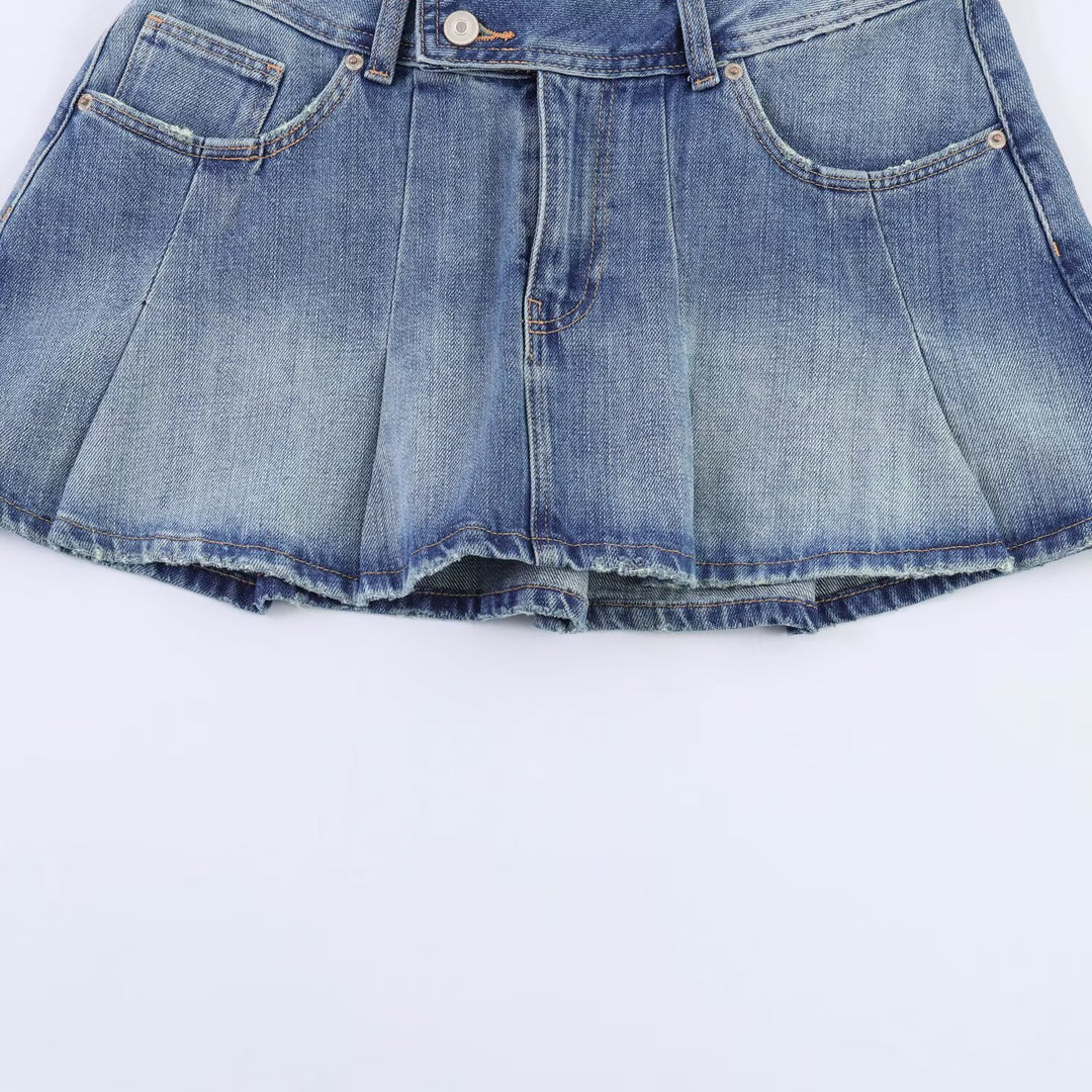Damen Jeansrock mit plissiertem Design und praktischen Taschen R&B