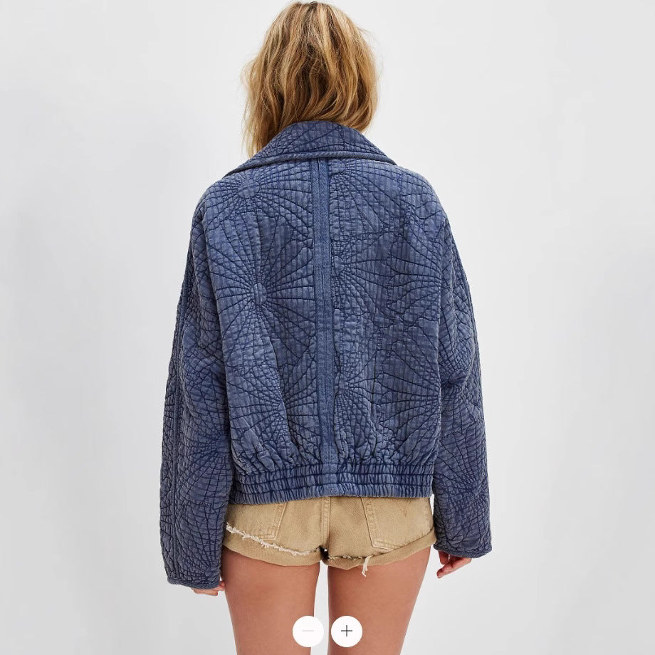 Damen kuschelige Steppjacke mit großem Kragen R&B