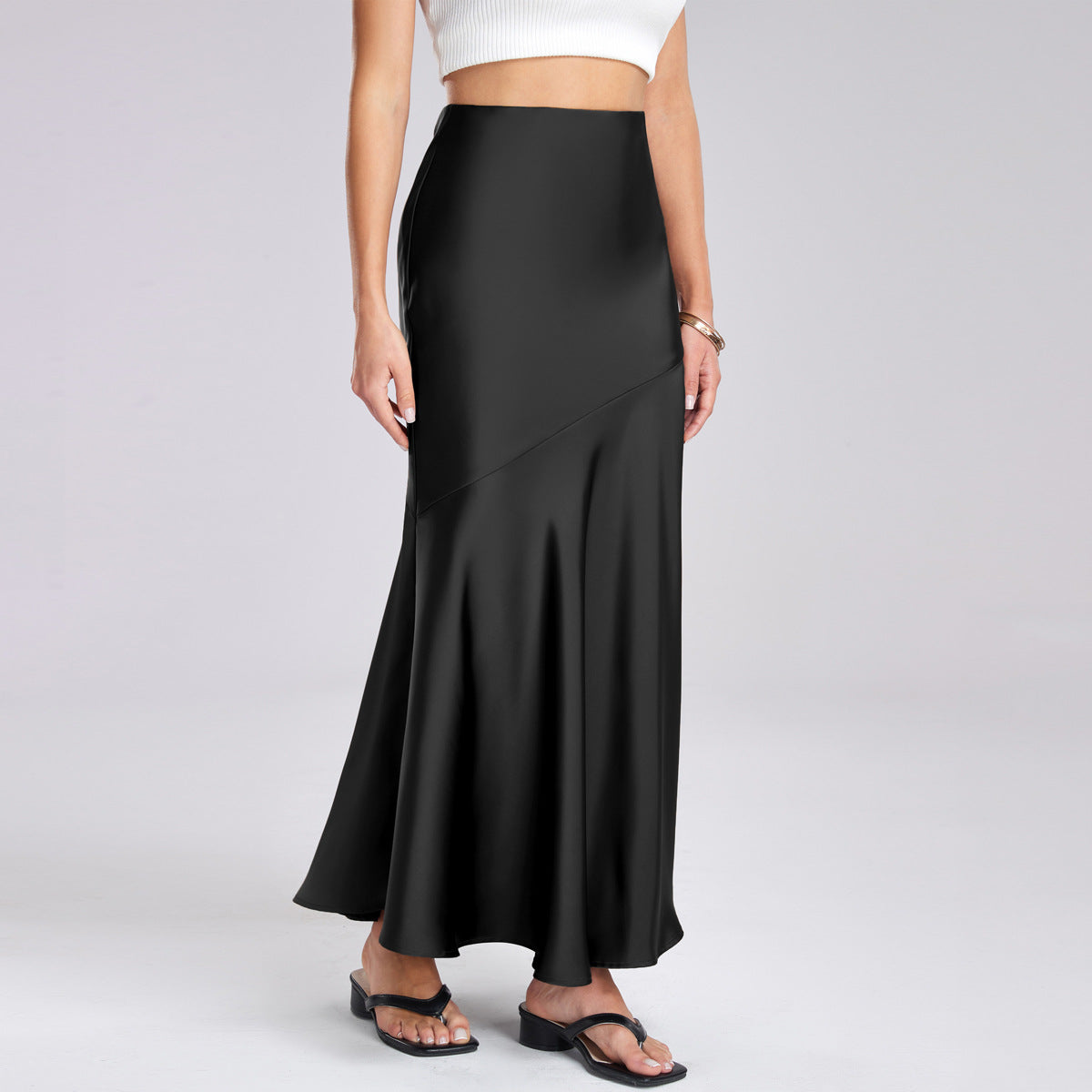 Damen Eleganter fließender Maxirock mit diagonaler Naht R&B