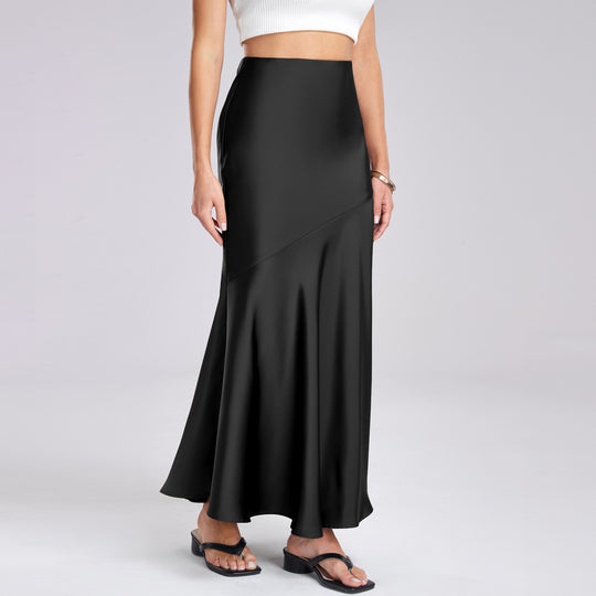 Damen Eleganter fließender Maxirock mit diagonaler Naht R&B