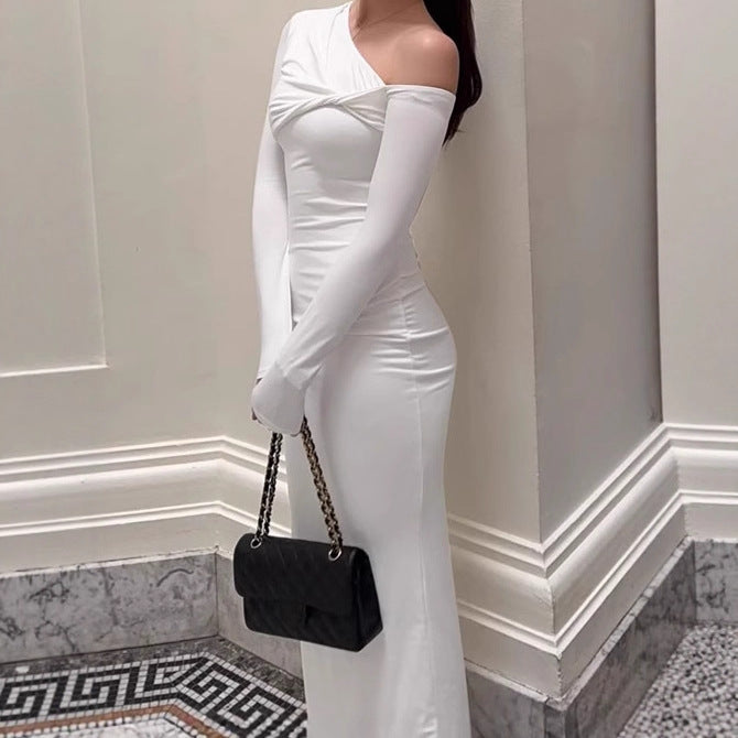 Damen Elegantes Bodycon-Maxikleid mit asymmetrischem Schnitt und tiefem Ausschnitt R&B