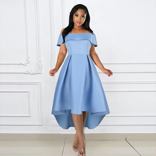 Damen A-Linien Kleid mit schulterfreiem Design und schwingendem Saum R&B