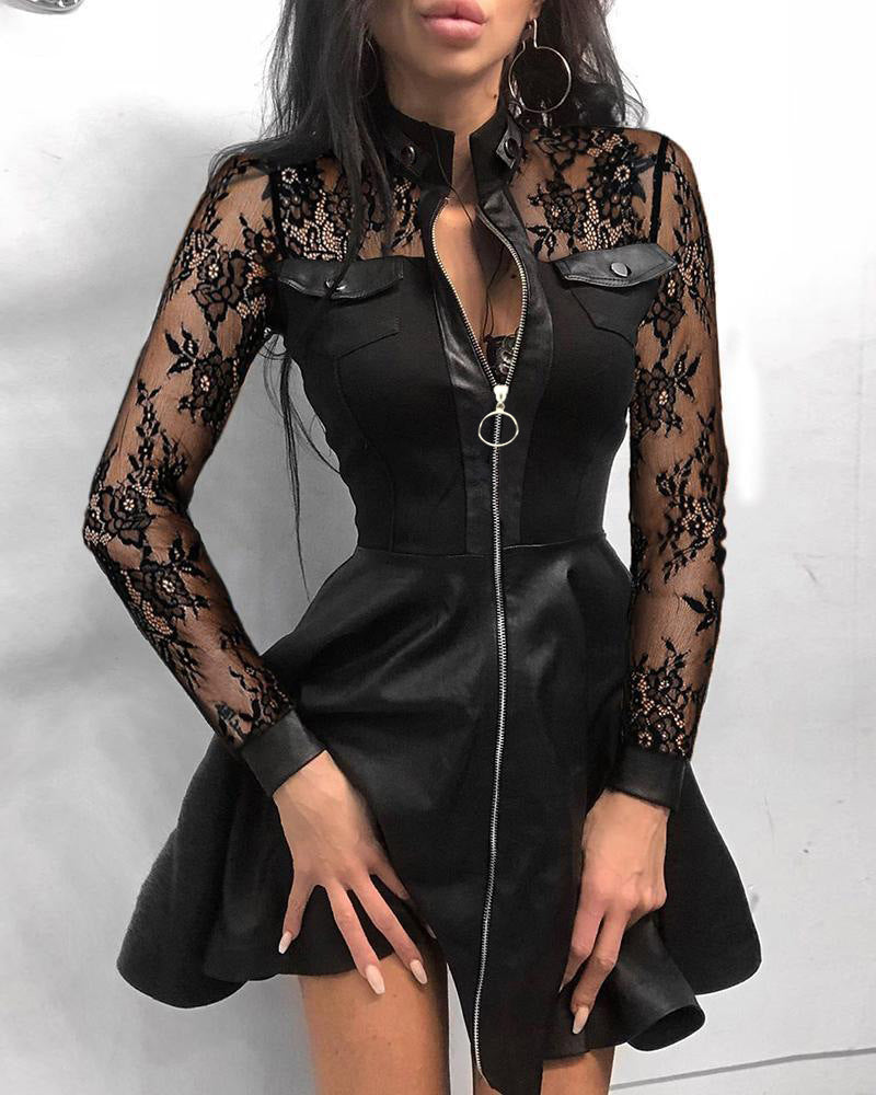Damen Elegantes Kleid mit Spitzenärmeln und tailliertem Schnitt R&B