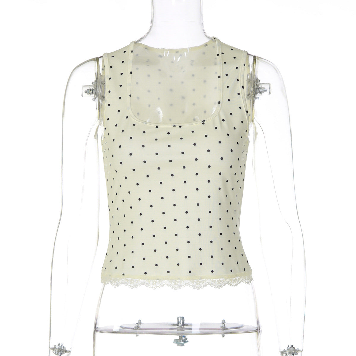 Damen Polka-Dots Trägershirt mit Spitzenrand R&B