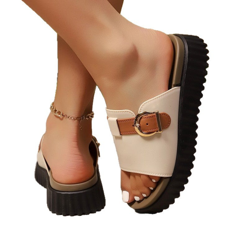 Damen komfortable Slides mit modischem Schnallen-Design R&B