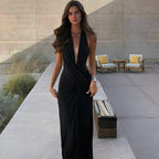 Damen elegantes Wickelkleid mit tiefem V-Ausschnitt und fließendem Stoff R&B