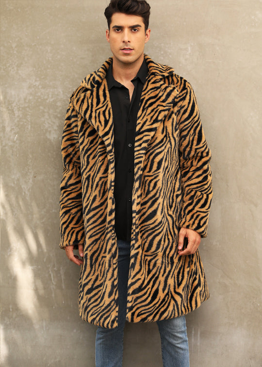 Herren Stilvoller Plüschmantel im Zebra-Look R&B