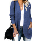 Damen lässige Strickjacke mit offenen Ärmeln und praktischen Taschen R&B