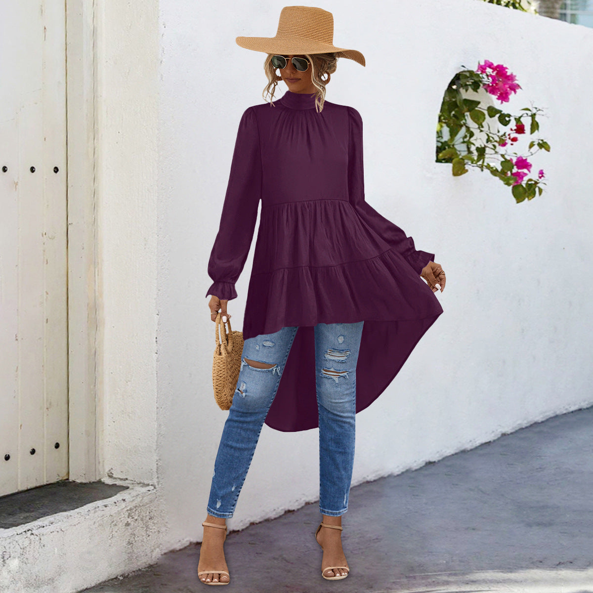 Damen Tunika mit gerafftem Design und asymmetrischem Saum R&B