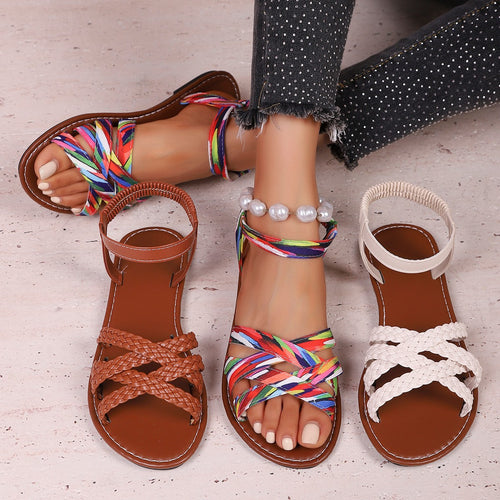 Damen Riemensandalen mit geflochtenem Design und verstellbarem Riemen R&B