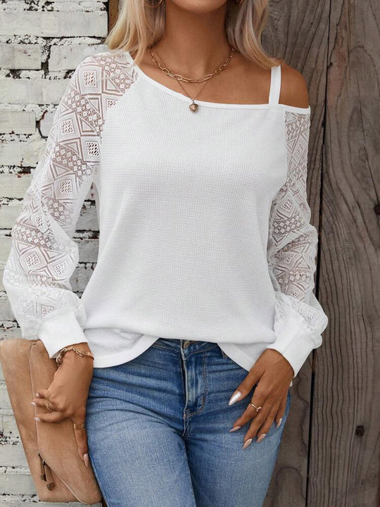 Damen Elegantes Strickoberteil mit asymmetrischem Ausschnitt und verzierten Ärmeln R&B