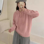 Damen Hoodie-Pullover mit Knöpfen und hohem Kragen