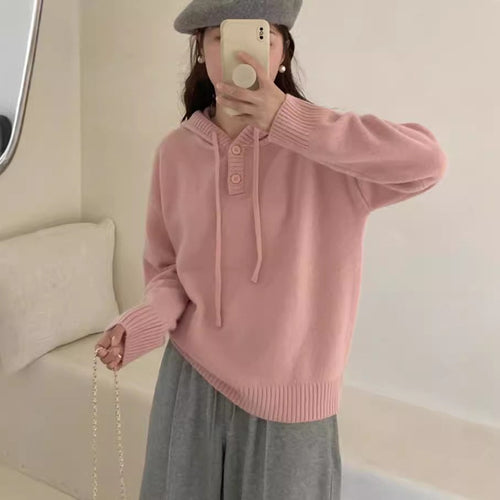 Damen Hoodie-Pullover mit Knöpfen und hohem Kragen R&B