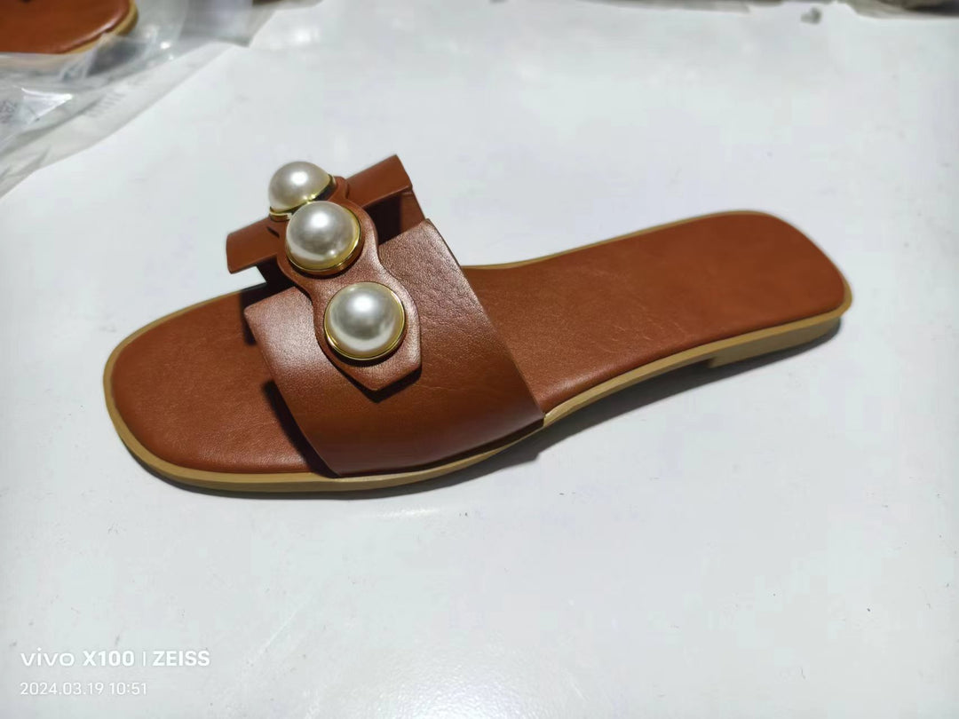 Damen elegante Pantoletten mit verzierten Perlen und komfortablem Fußbett R&B