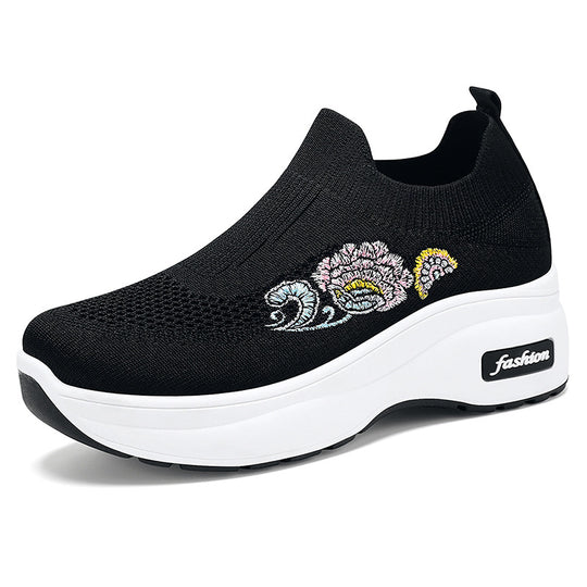 Damen Athletische Sneakers mit floralem Design und höhenverstellbarer Plateausohle R&B