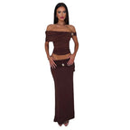 Damen Elegantes Offshoulder Maxikleid mit raffinierten Raffungseffekten R&B