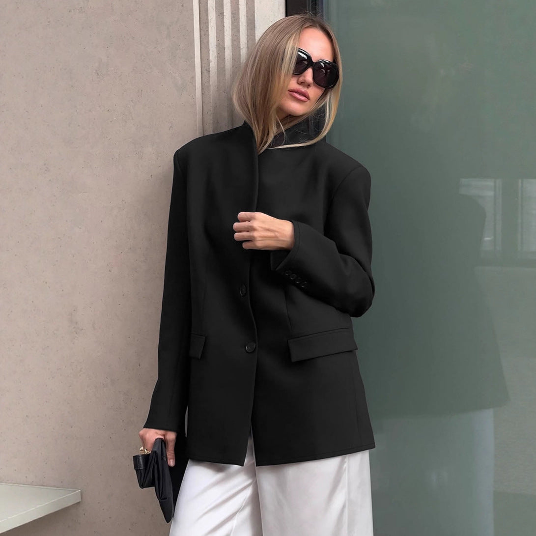Damen Modischer Oversized Blazer mit strukturiertem Kragen und eleganten Knopfdetails R&B