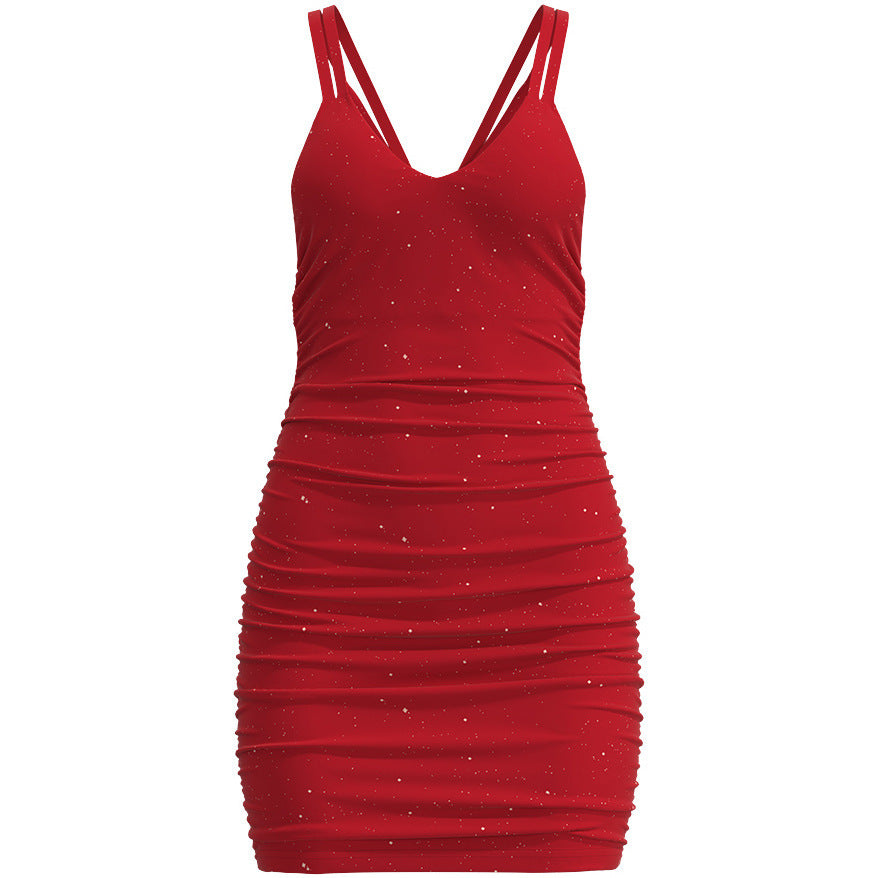 Damen anspruchsvolles Minikleid mit sanften Raffungen und schimmerndem Sternenmuster R&B