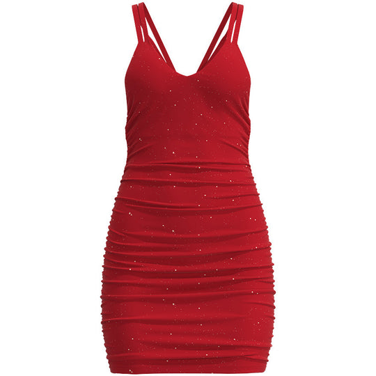 Damen anspruchsvolles Minikleid mit sanften Raffungen und schimmerndem Sternenmuster R&B