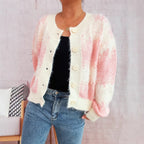 Damen kuschelige Strickjacke mit modischem Knopfdesign und weichem Material R&B