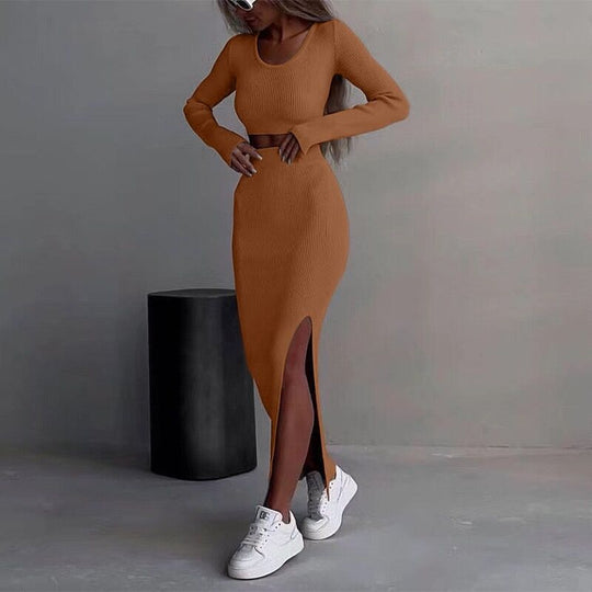 Damen Trendiges Strick-Kleid mit seitlichem Schlitz R&B