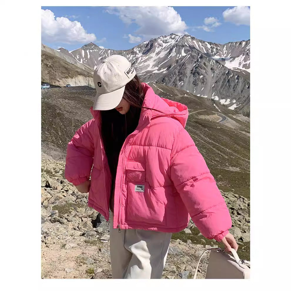 Damen Kuschelige Pufferjacke mit Kapuze und praktischen Taschen R&B