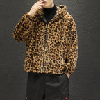 R&B Herren-Fleecejacke mit Kapuze und Leopardenmuster