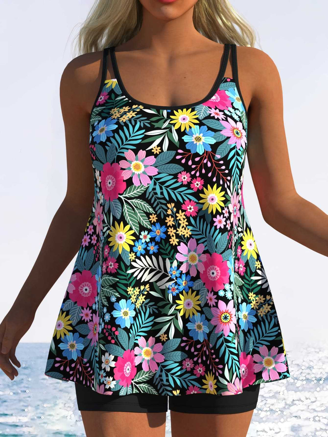 Damen Tankini mit verspieltem Streifenmuster und originellem Schnitt R&B