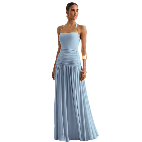 Damen Elegantes Maxikleid mit rüschiertem Oberteil und zarter Silhouette R&B