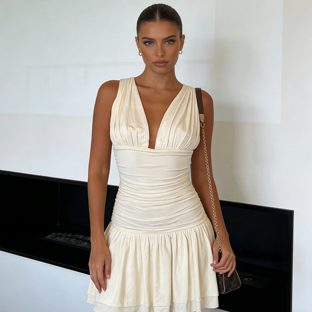 Damen Figurnahes Sommerkleid mit gerafftem Oberteil und voluminösem Rock R&B