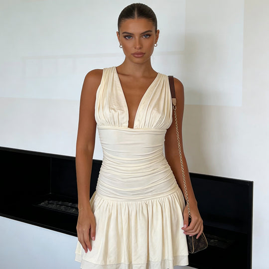 Damen Figurnahes Sommerkleid mit gerafftem Oberteil und voluminösem Rock R&B