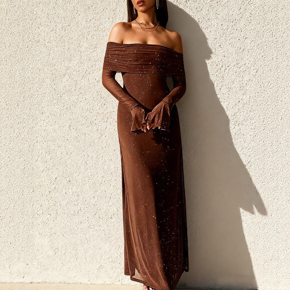 Damen Elegantes, schulterfreies Abendkleid mit glitzerndem Paillettenbesatz und figurbetonter Silhouette R&B