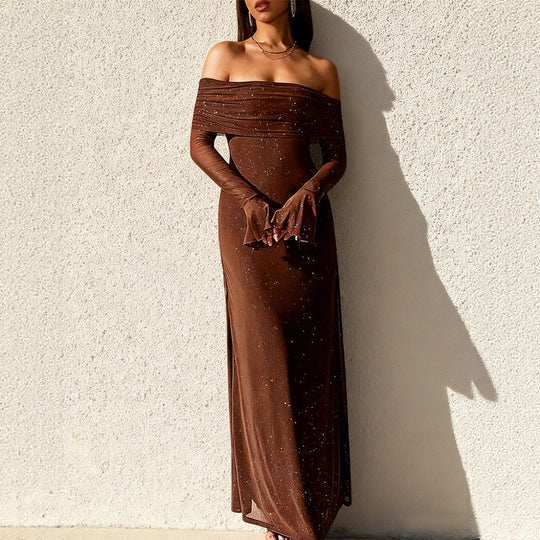 Damen Elegantes, schulterfreies Abendkleid mit glitzerndem Paillettenbesatz und figurbetonter Silhouette R&B