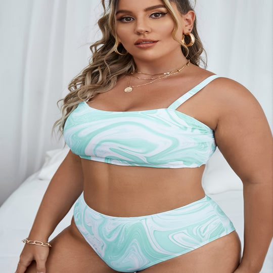 Damen Hochgeschnittenes Bikini-Set mit modernem Marmor-Design R&B