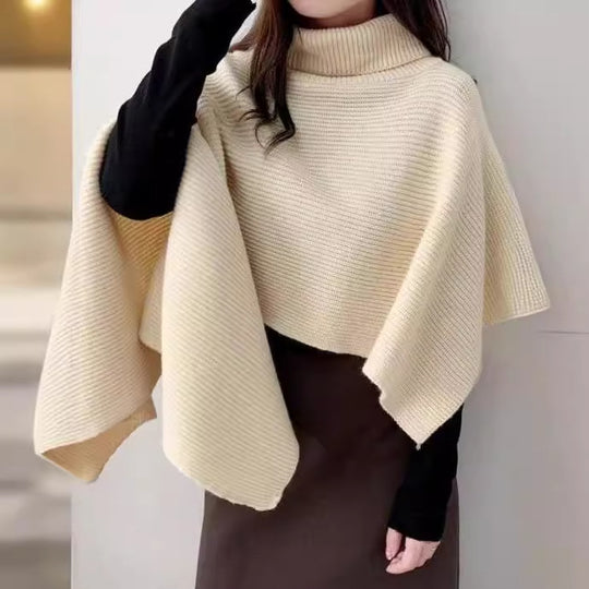 Damen Strickponcho mit hohem Kragen und asymmetrischem Schnitt R&B