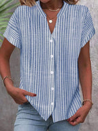 Damen Kurzarm-Bluse mit V-Ausschnitt und Streifenmuster R&B