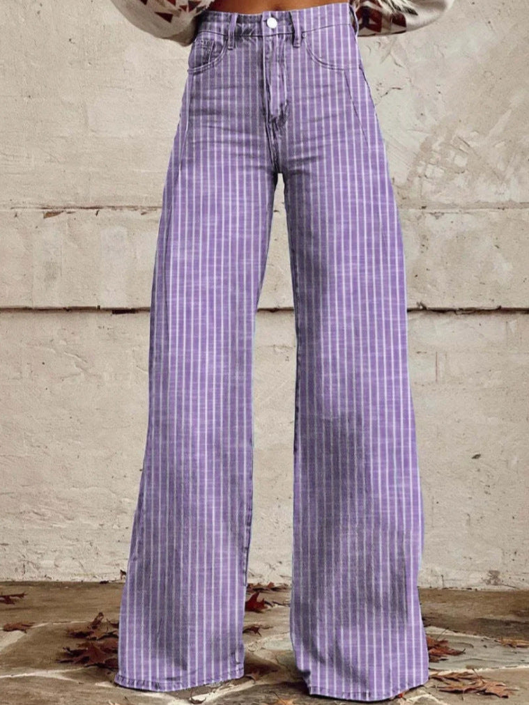 Damen Hoch geschnittene Wide-Leg Jeans mit moderner Streifenoptik R&B