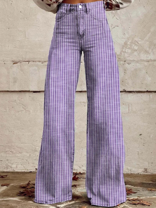 Damen Hoch geschnittene Wide-Leg Jeans mit moderner Streifenoptik R&B