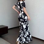 Damen Elegantes figurbetontes Kleid mit Rüschen-Saum und floralem Muster R&B